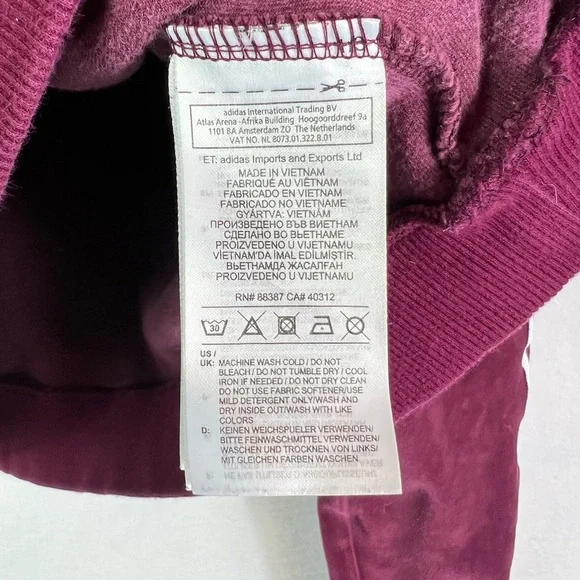 adidas Originals Cropped Velour Hoodie in Maroon/Burgundy Sz S - Picture 10 of 12